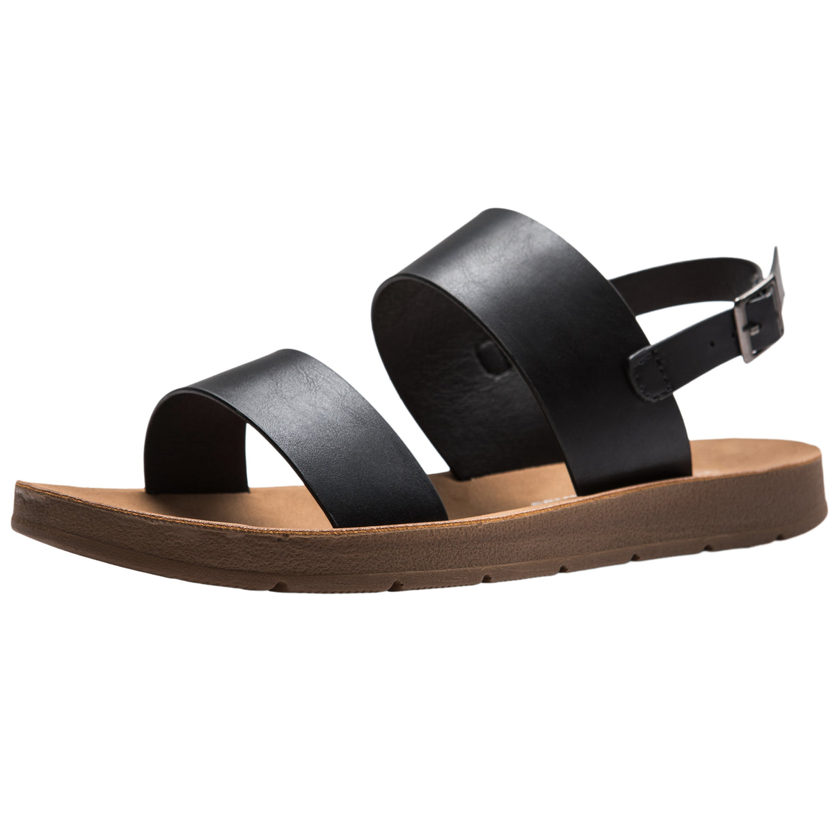 Alpine Swiss Beth Womens Flat Sandals Two Strap Buckle Slides Comfortable Summer – Black