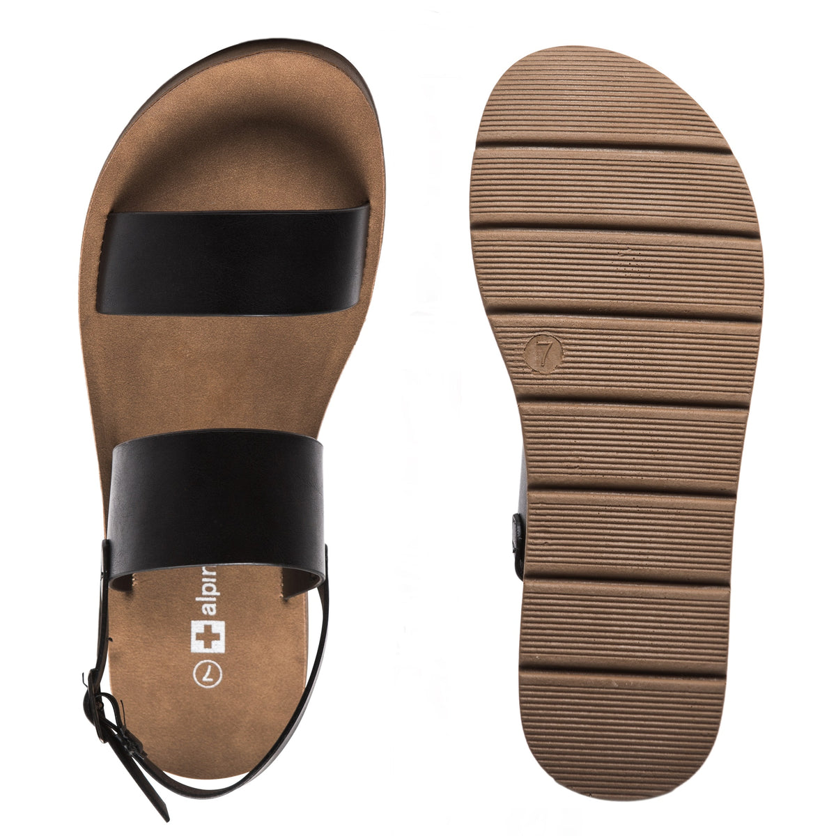 Alpine Swiss Beth Womens Flat Sandals Two Strap Buckle Slides Comfortable Summer – Black