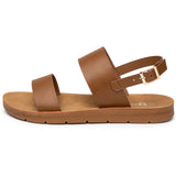 Alpine Swiss Beth Womens Flat Sandals Two Strap Buckle Slides Comfortable Summer – Tan