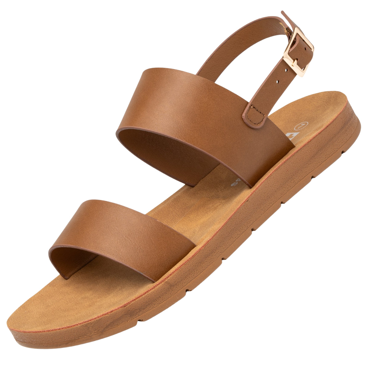 Alpine Swiss Beth Womens Flat Sandals Two Strap Buckle Slides Comfortable Summer – Tan