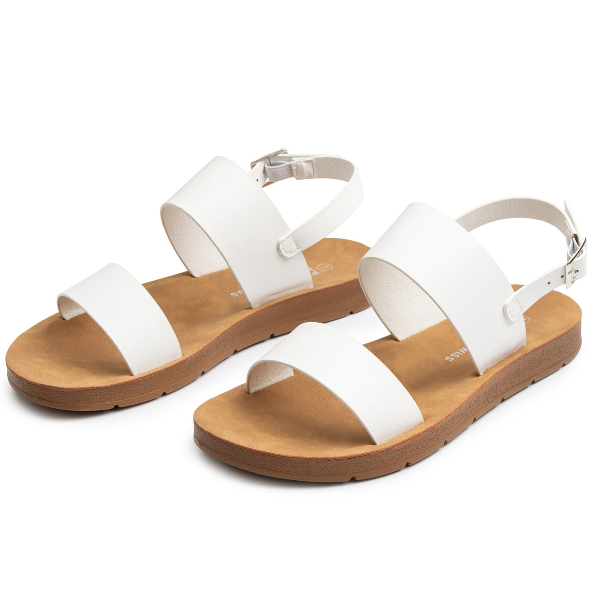 Alpine Swiss Beth Womens Flat Sandals Two Strap Buckle Slides Comfortable Summer – White