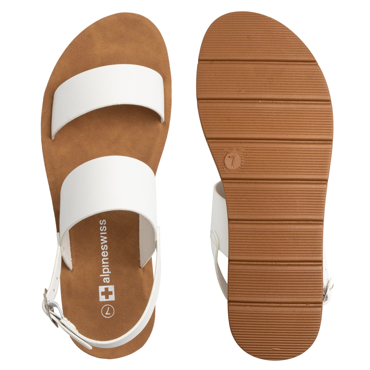 Alpine Swiss Beth Womens Flat Sandals Two Strap Buckle Slides Comfortable Summer – White