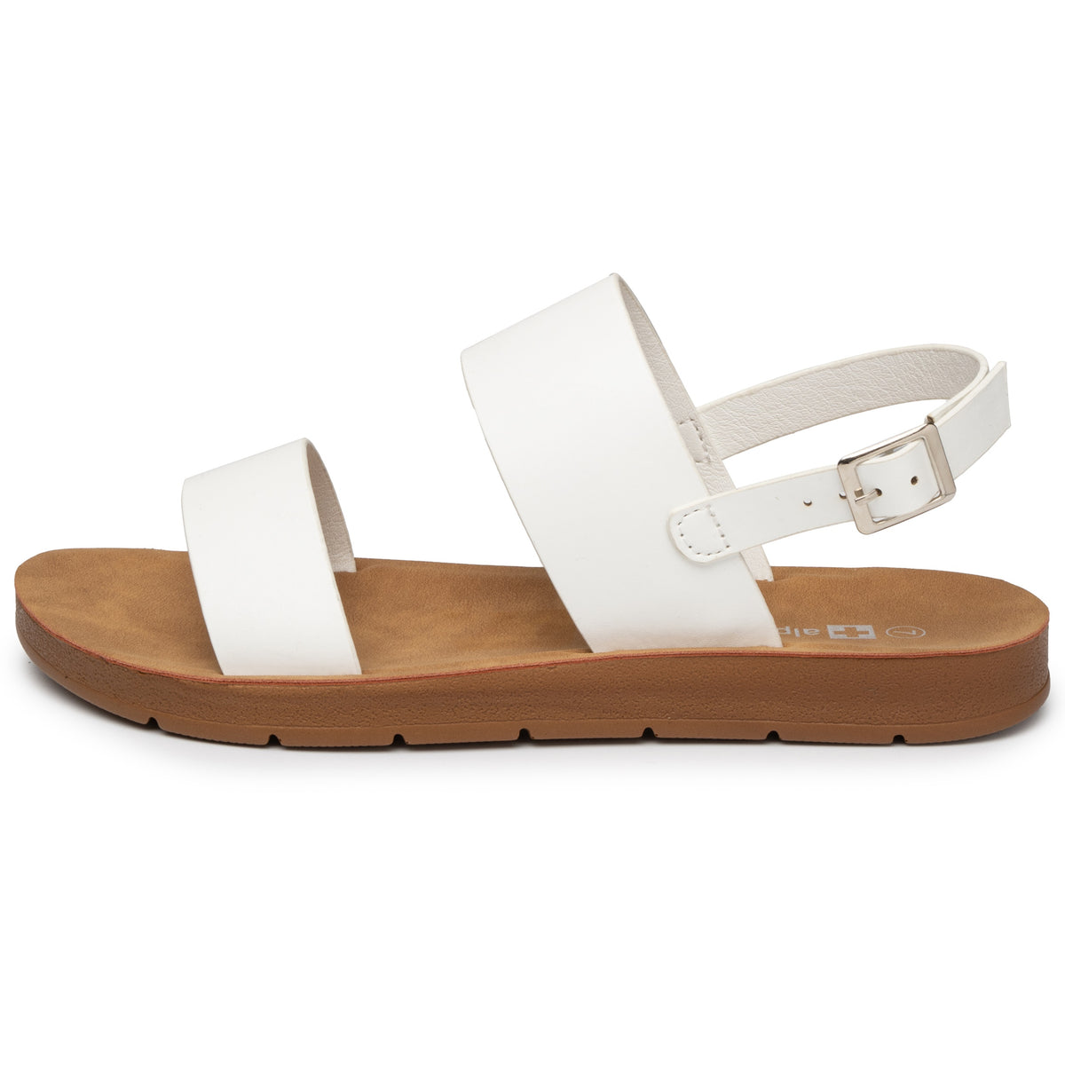 Alpine Swiss Beth Womens Flat Sandals Two Strap Buckle Slides Comfortable Summer – White