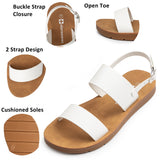 Alpine Swiss Beth Womens Flat Sandals Two Strap Buckle Slides Comfortable Summer – White