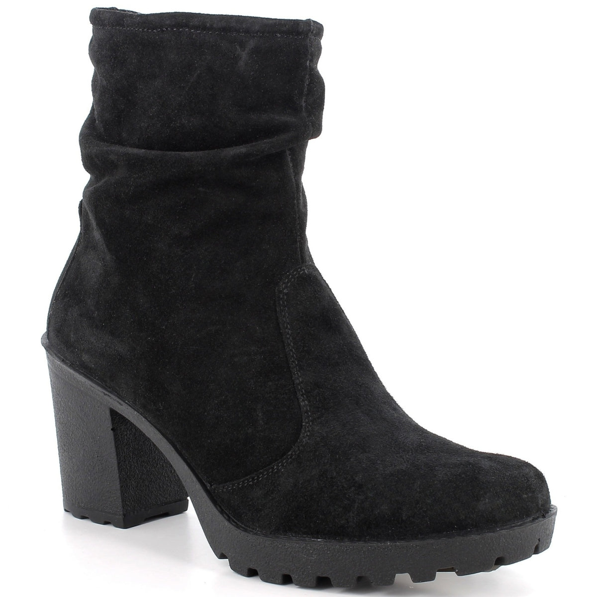 Alpine Swiss Bianca Womens Suede Slouch Ankle Boots Made in Italy High Heel Boot – Black
