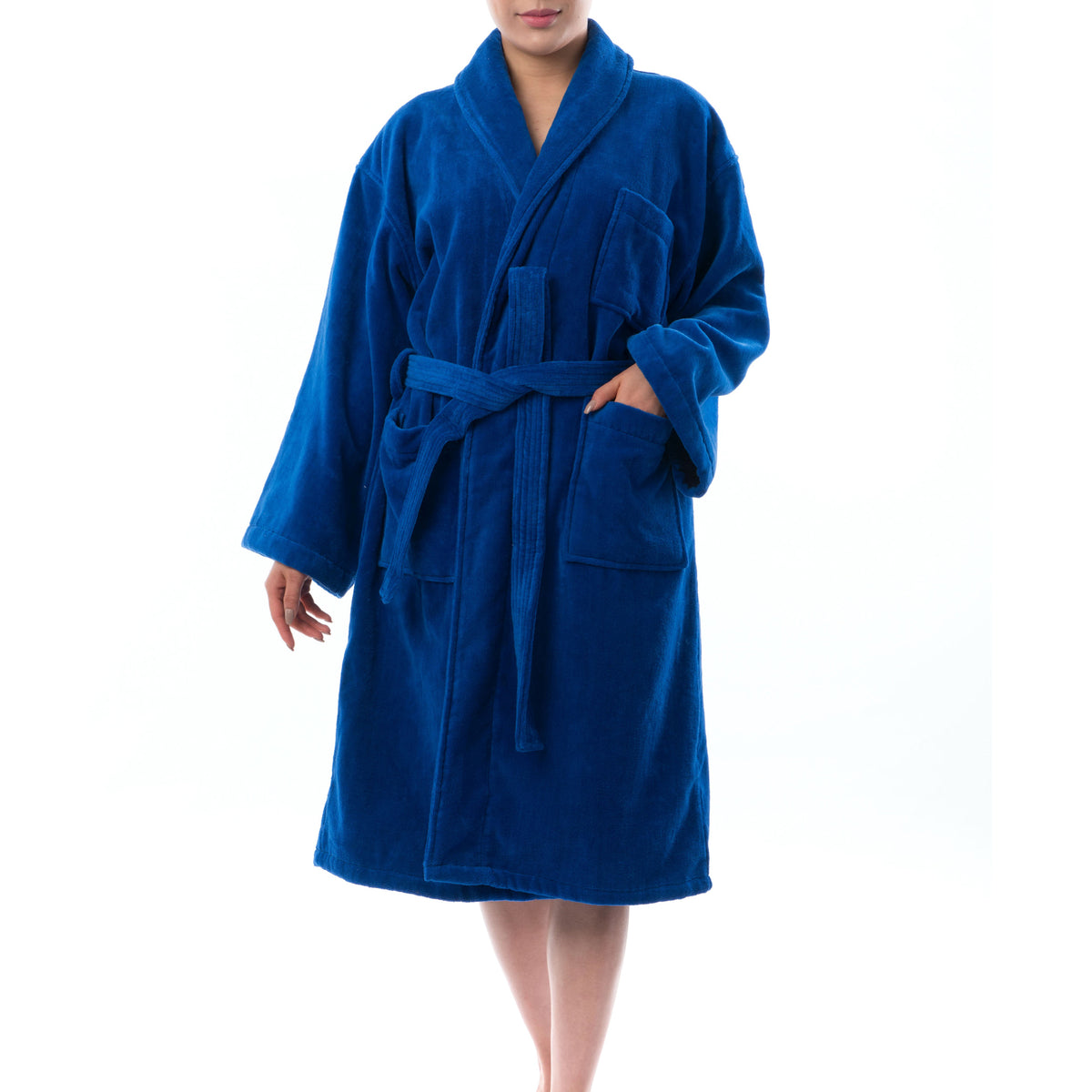 Alpine Swiss Blair Women Cotton Terry Cloth Bathrobe Shawl Collar Velour Spa Robe – Blue