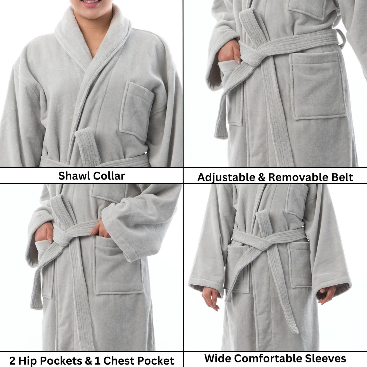 Alpine Swiss Blair Women Cotton Terry Cloth Bathrobe Shawl Collar Velour Spa Robe – Gray