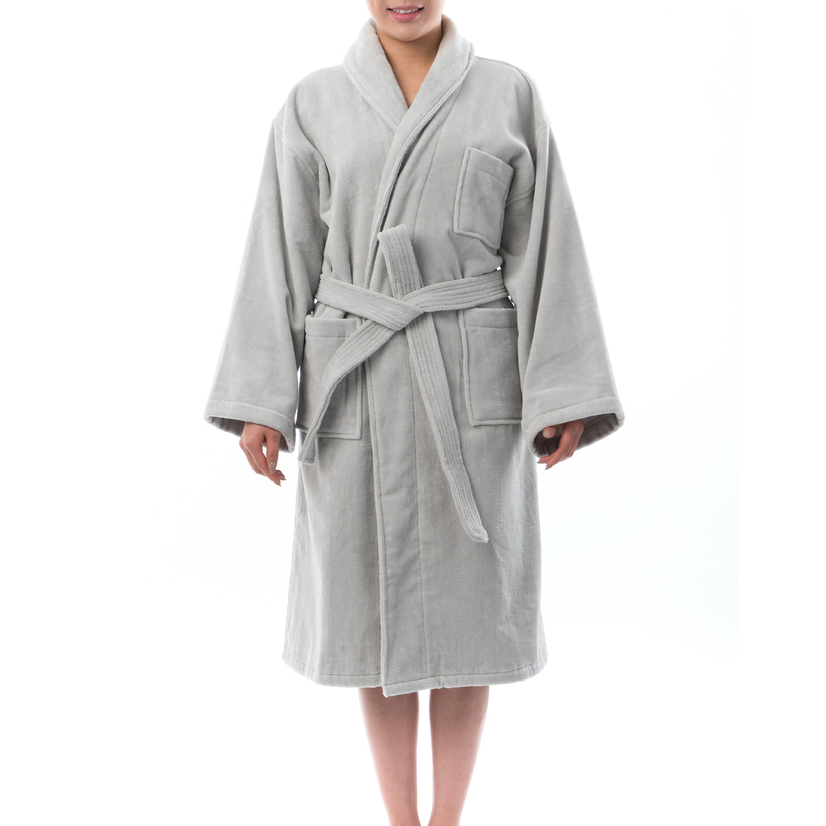 Alpine Swiss Blair Women Cotton Terry Cloth Bathrobe Shawl Collar Velour Spa Robe – Gray