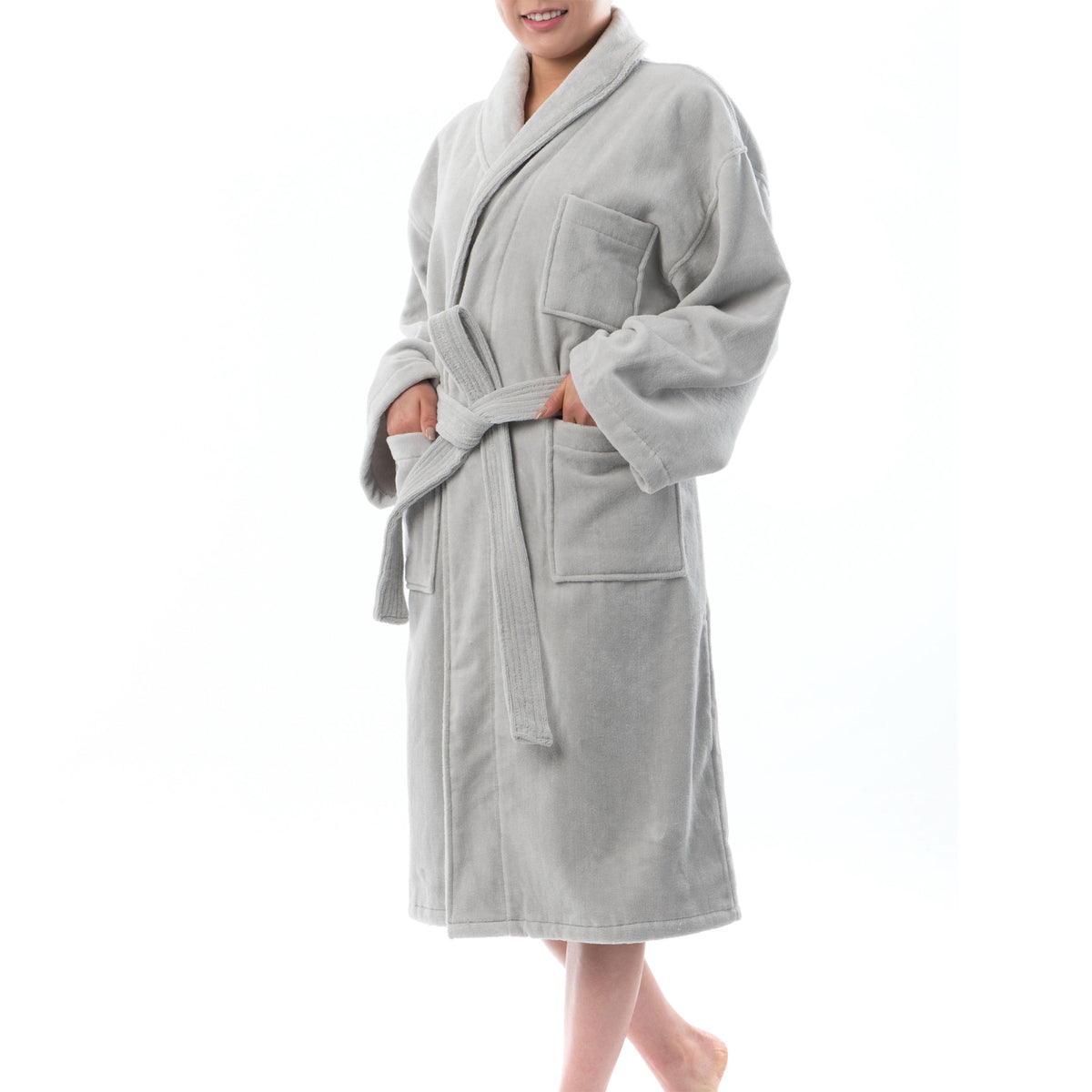 Alpine Swiss Blair Women Cotton Terry Cloth Bathrobe Shawl Collar Velour Spa Robe – Gray