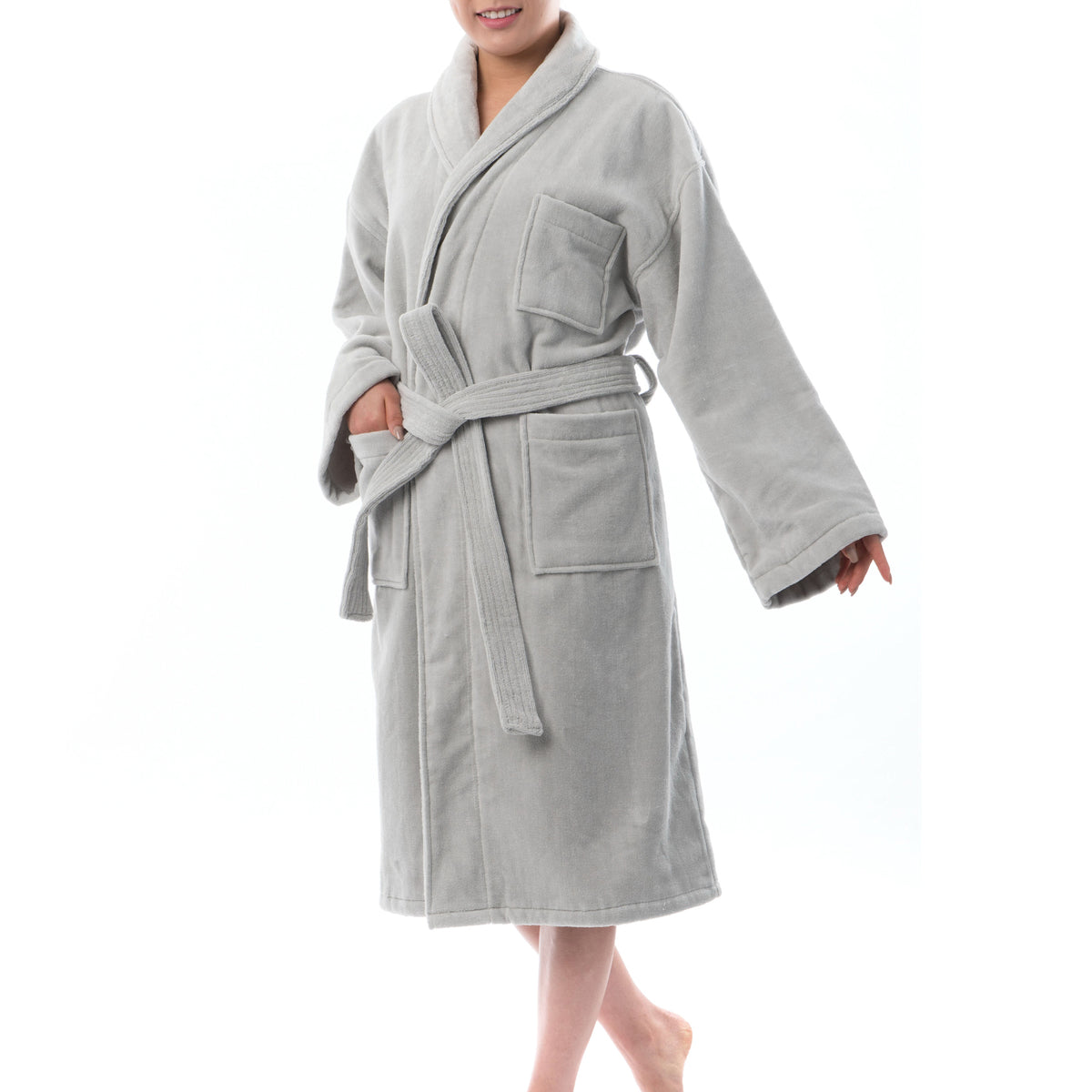 Alpine Swiss Blair Women Cotton Terry Cloth Bathrobe Shawl Collar Velour Spa Robe – Gray