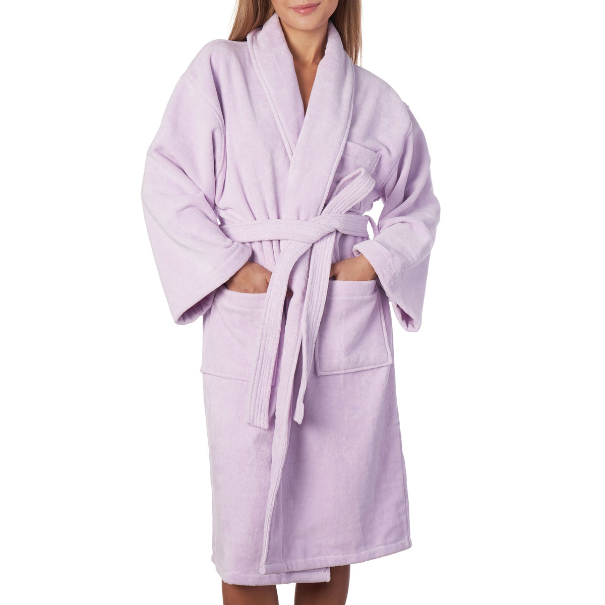 Alpine Swiss Blair Women Cotton Terry Cloth Bathrobe Shawl Collar Velour Spa Robe – Lilac