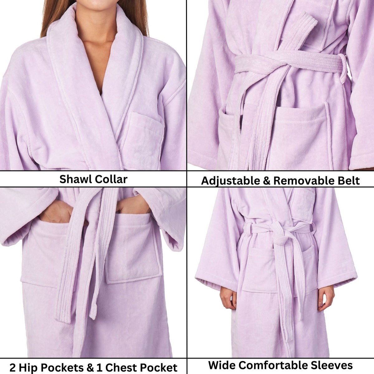 Alpine Swiss Blair Women Cotton Terry Cloth Bathrobe Shawl Collar Velour Spa Robe – Lilac