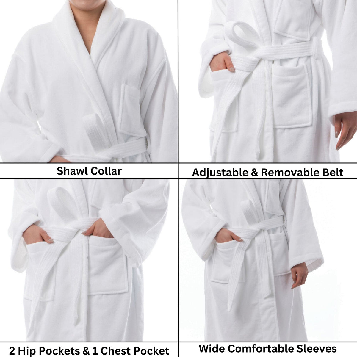 Alpine Swiss Blair Women Cotton Terry Cloth Bathrobe Shawl Collar Velour Spa Robe – White