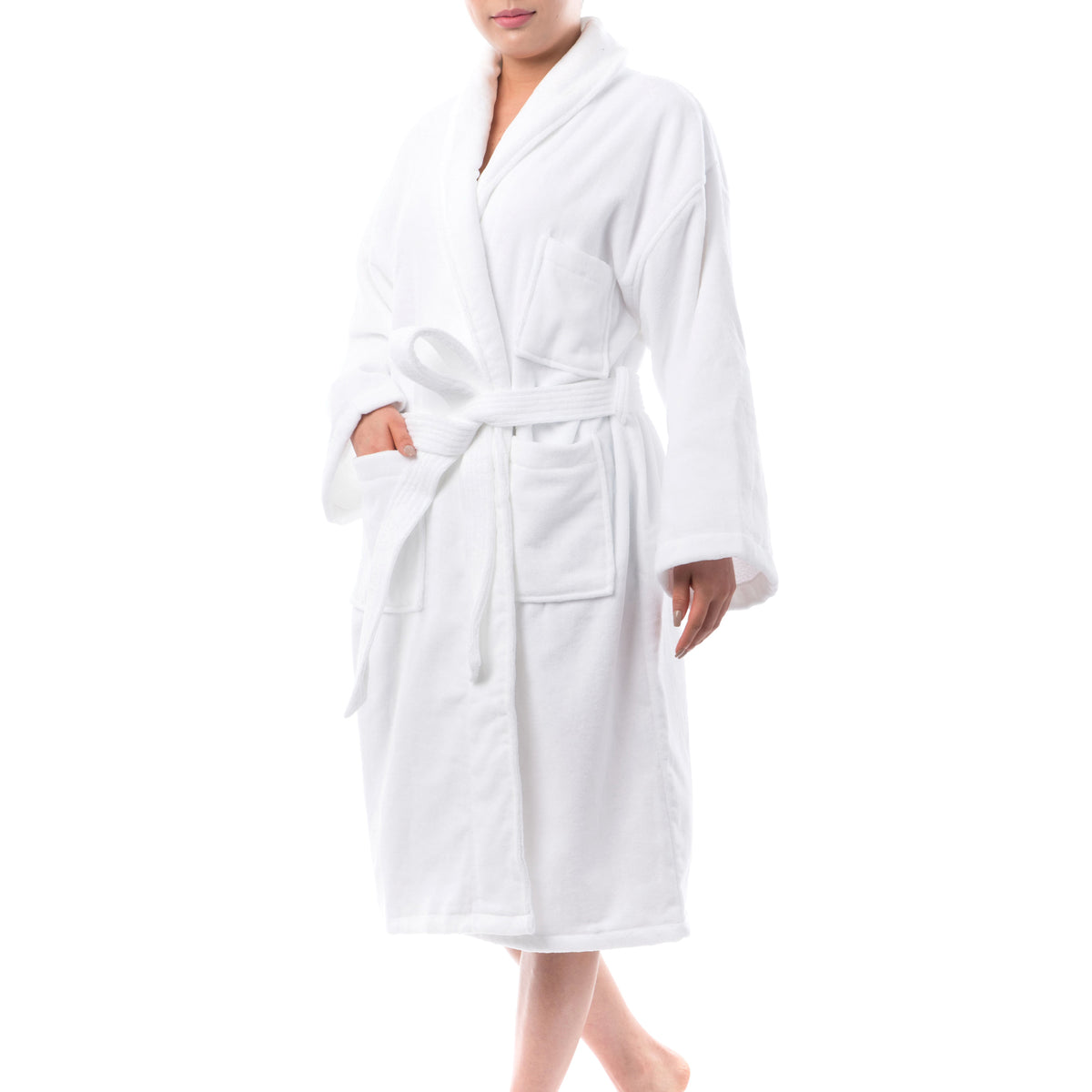 Alpine Swiss Blair Women Cotton Terry Cloth Bathrobe Shawl Collar Velour Spa Robe – White
