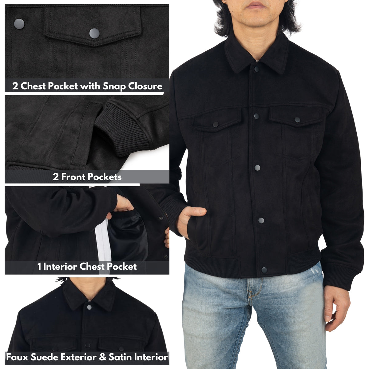 Alpine Swiss Men's Blake Vegan Suede Bomber Jacket – Black