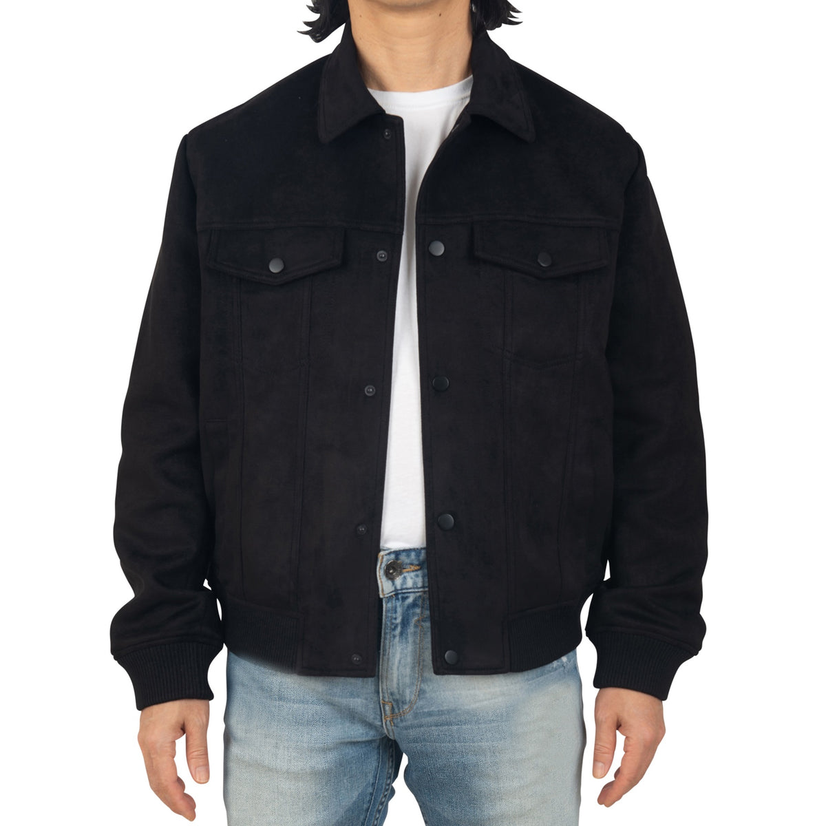 Alpine Swiss Men's Blake Vegan Suede Bomber Jacket – Black