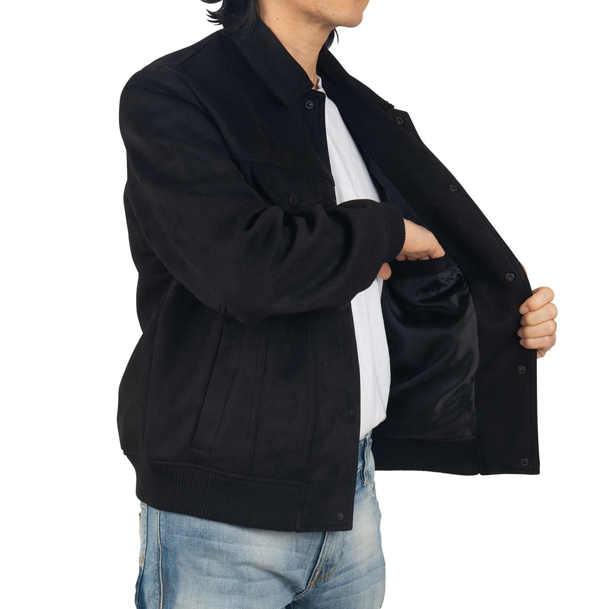 Alpine Swiss Men's Blake Vegan Suede Bomber Jacket – Black