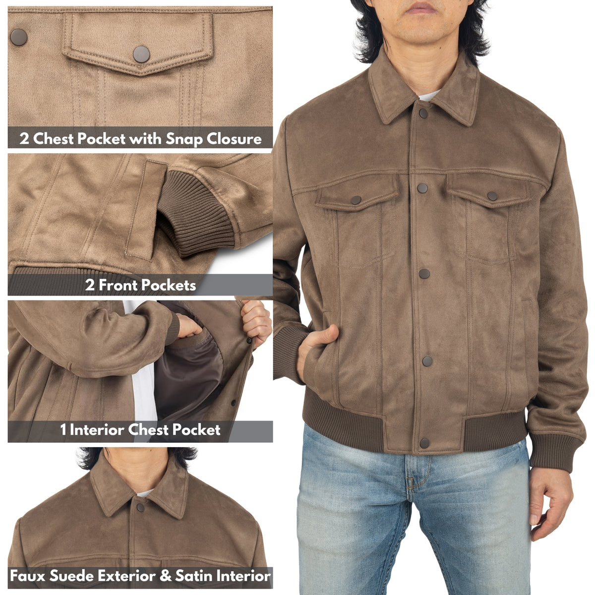 Alpine Swiss Men's Blake Vegan Suede Bomber Jacket – Earthstone