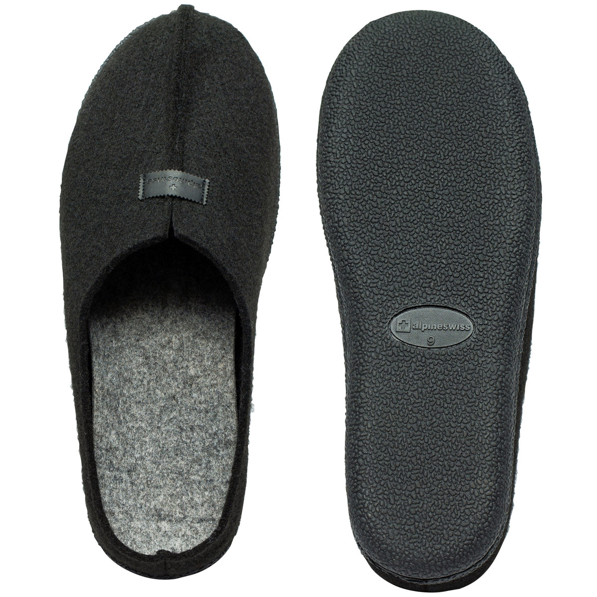 Alpine Swiss Mens Felt Faux Wool Clog Slippers Comfortable Cushion House Shoes – Black
