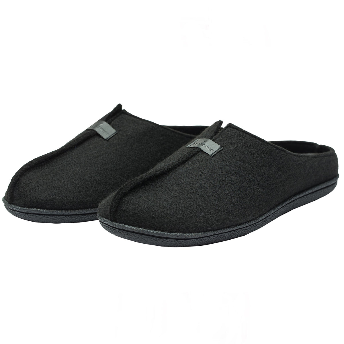 Alpine Swiss Mens Felt Faux Wool Clog Slippers Comfortable Cushion House Shoes – Black