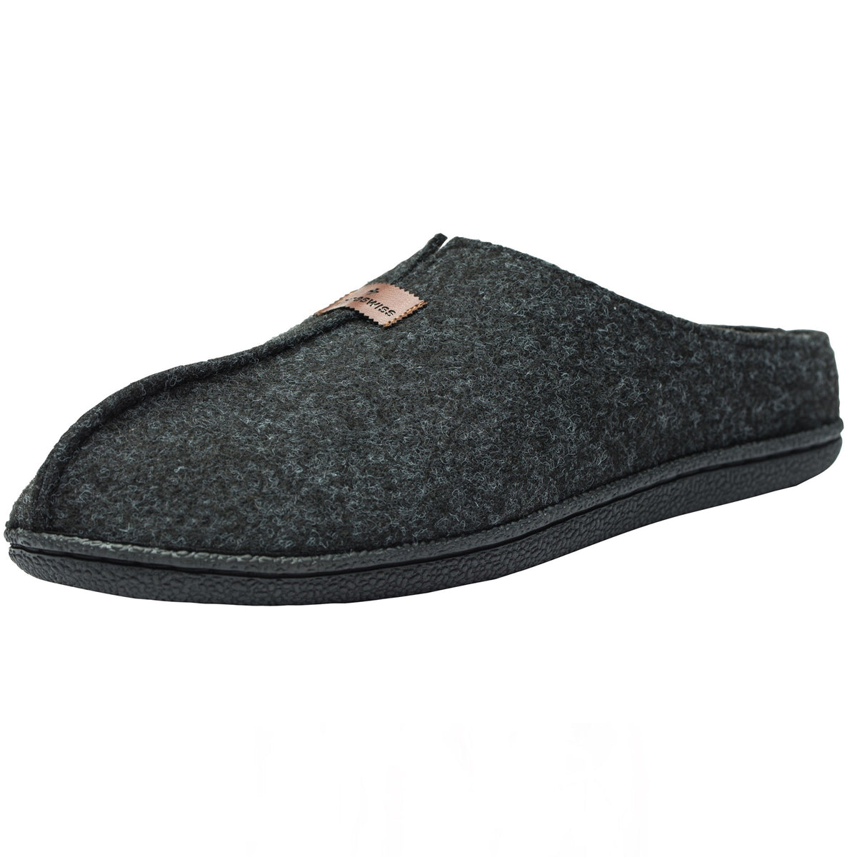 Alpine Swiss Mens Felt Faux Wool Clog Slippers Comfortable Cushion House Shoes – Charcoal