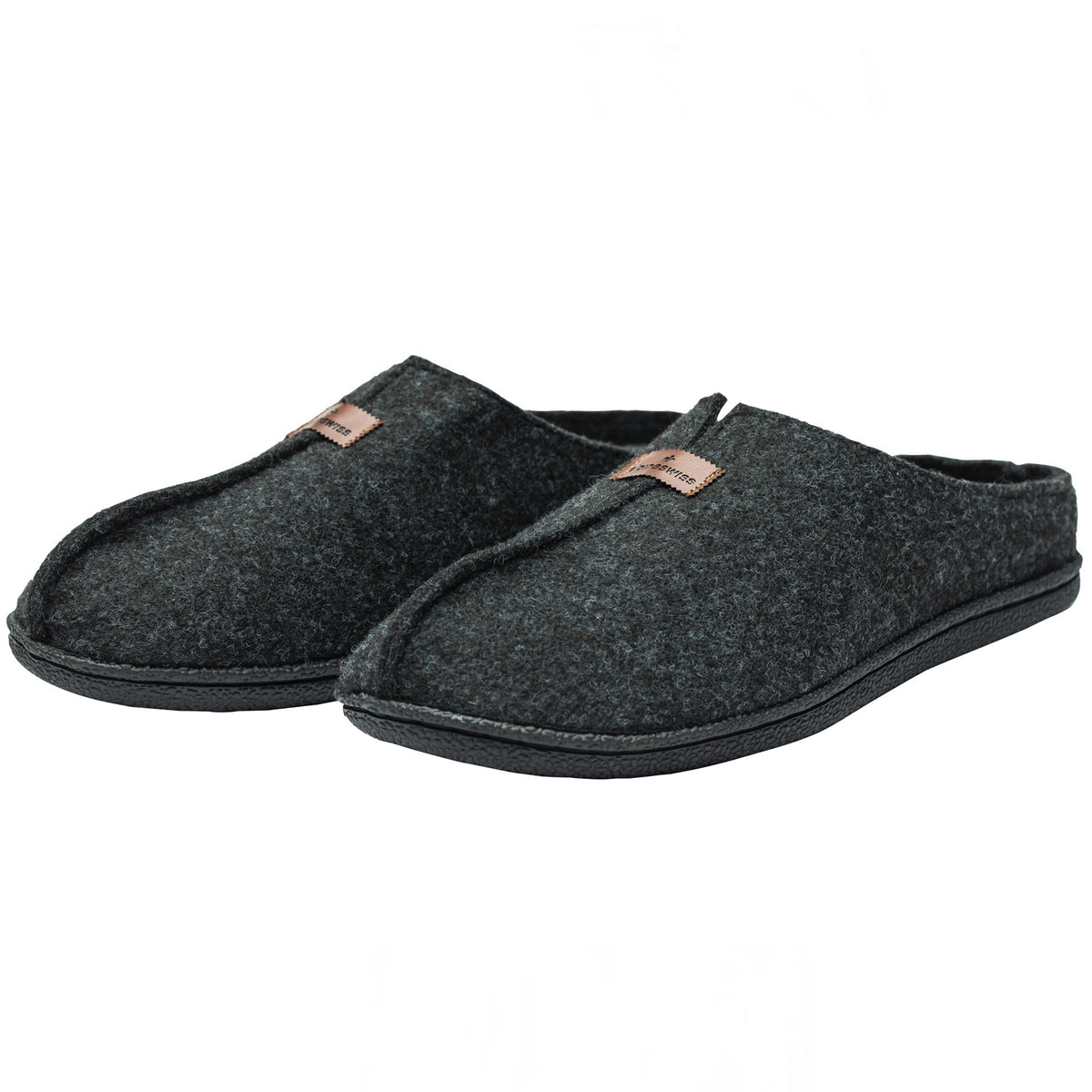 Alpine Swiss Mens Felt Faux Wool Clog Slippers Comfortable Cushion House Shoes – Charcoal