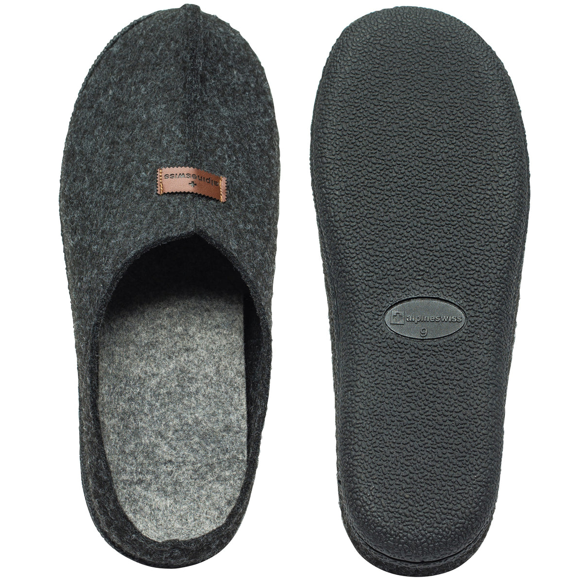 Alpine Swiss Mens Felt Faux Wool Clog Slippers Comfortable Cushion House Shoes – Charcoal