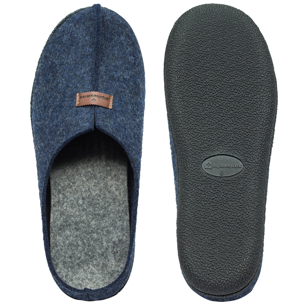 Alpine Swiss Mens Felt Faux Wool Clog Slippers Comfortable Cushion House Shoes – Navy