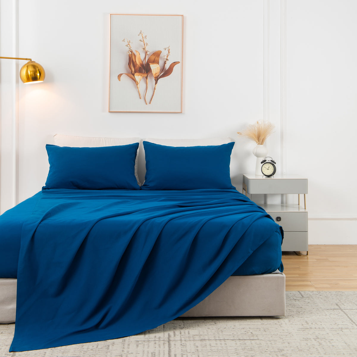 Alpine Swiss 4 Piece Bed Sheet Set Queen King Soft Comfort Hotel Luxury Bedding – Blue
