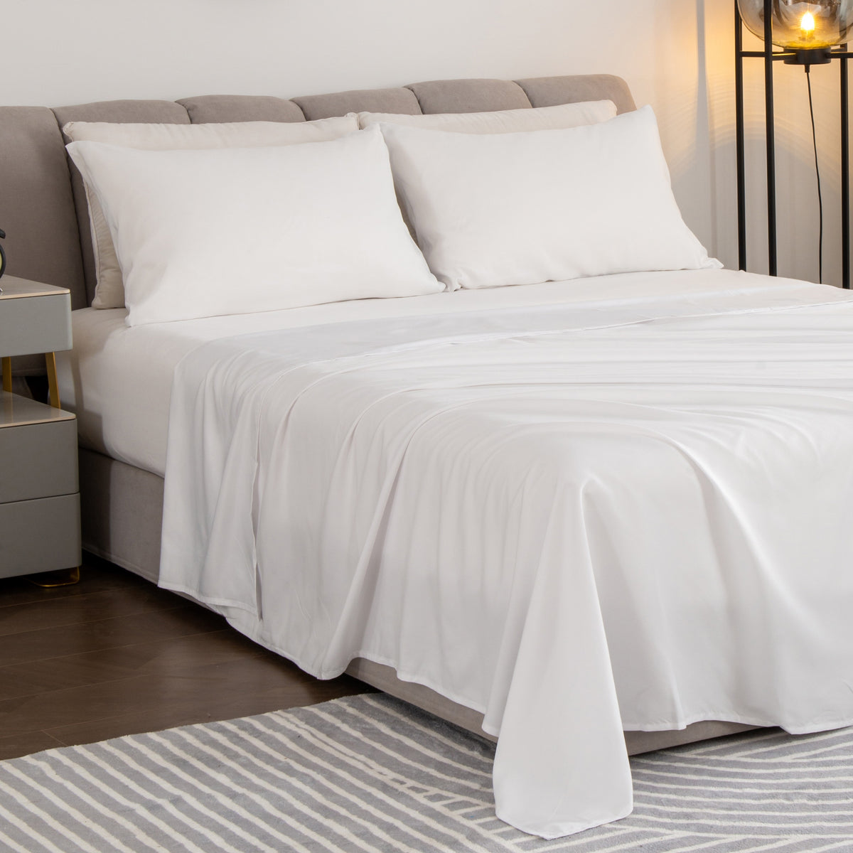 Alpine Swiss 4 Piece Bed Sheet Set Queen King Soft Comfort Hotel Luxury Bedding – White