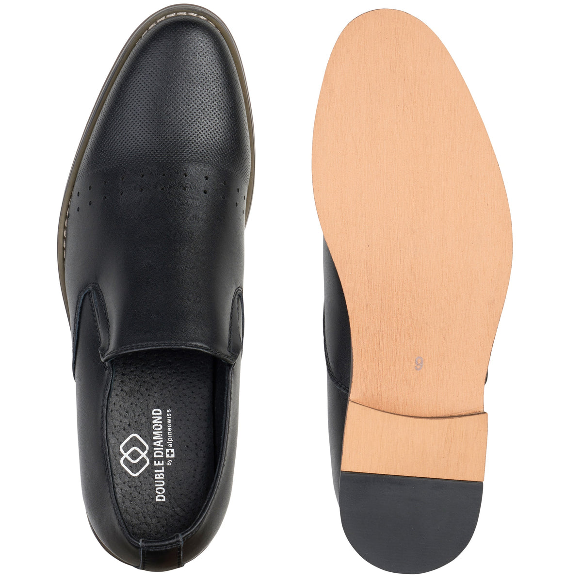 Alpine Swiss Double Diamond Mens Leather Loafers Oxford Slip-on Dress Shoes – Black