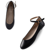 Alpine Swiss Calla Women's Ballet Flats Round Toe Ankle Strap Flat Shoes Casual Wear – Black