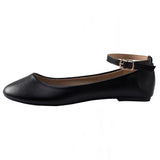 Alpine Swiss Calla Women's Ballet Flats Round Toe Ankle Strap Flat Shoes Casual Wear – Black