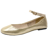 Alpine Swiss Calla Women's Ballet Flats Round Toe Ankle Strap Flat Shoes Casual Wear – Gold