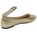 Alpine Swiss Calla Women's Ballet Flats Round Toe Ankle Strap Flat Shoes Casual Wear – Gold