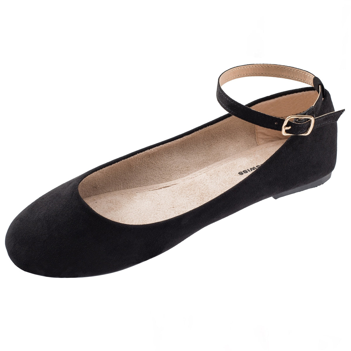 Alpine Swiss Calla Women's Ballet Flats Round Toe Ankle Strap Flat Shoes Casual Wear – Microsuede Black