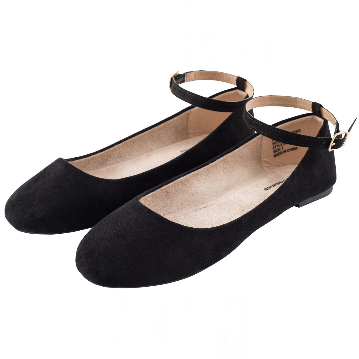 Alpine Swiss Calla Women's Ballet Flats Round Toe Ankle Strap Flat Shoes Casual Wear – Microsuede Black