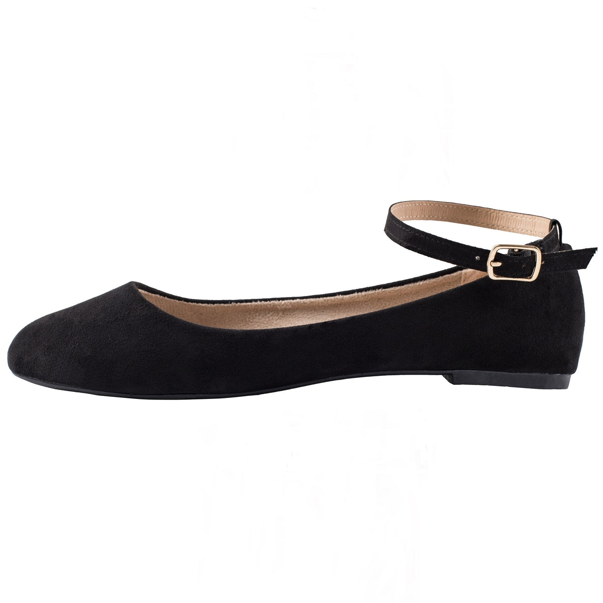 Alpine Swiss Calla Women's Ballet Flats Round Toe Ankle Strap Flat Shoes Casual Wear – Microsuede Black