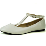 Alpine Swiss Calla Women's Ballet Flats Round Toe Ankle Strap Flat Shoes Casual Wear – White