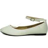 Alpine Swiss Calla Women's Ballet Flats Round Toe Ankle Strap Flat Shoes Casual Wear – White