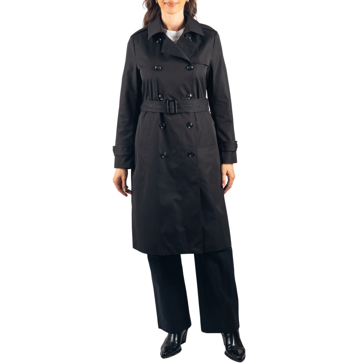 Alpine Swiss Carla Women Long Trench Coat Belted Waterproof Rain Jacket Raincoat – Black
