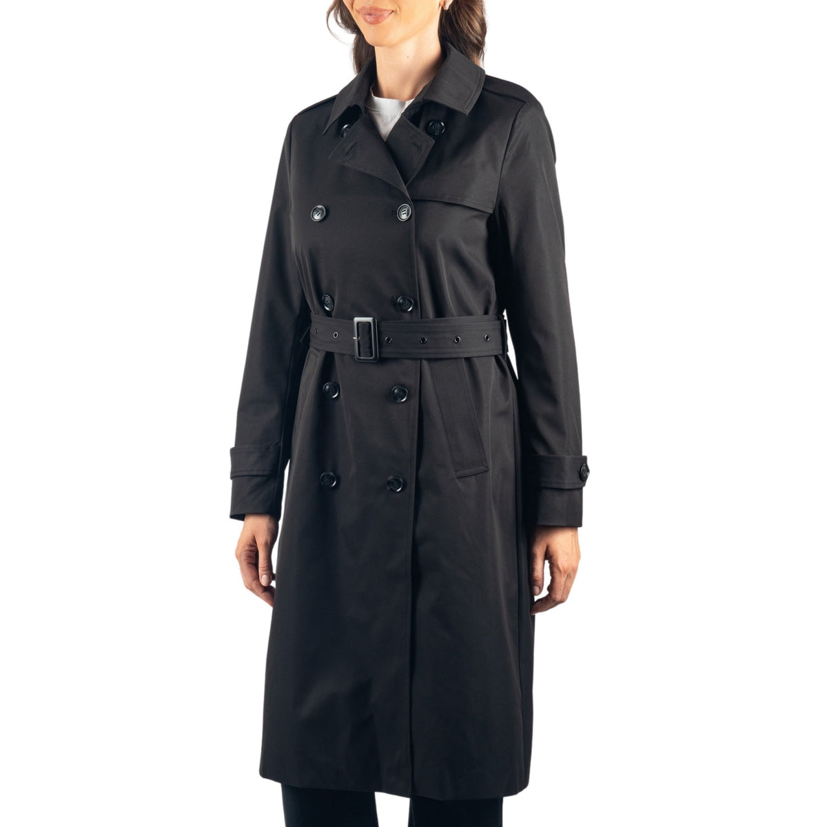 Alpine Swiss Carla Women Long Trench Coat Belted Waterproof Rain Jacket Raincoat – Black