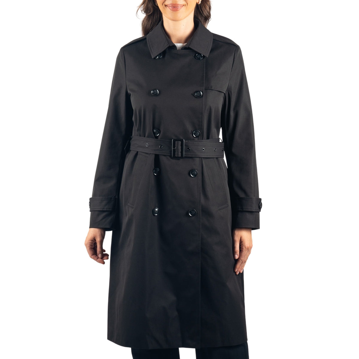 Alpine Swiss Carla Women Long Trench Coat Belted Waterproof Rain Jacket Raincoat – Black