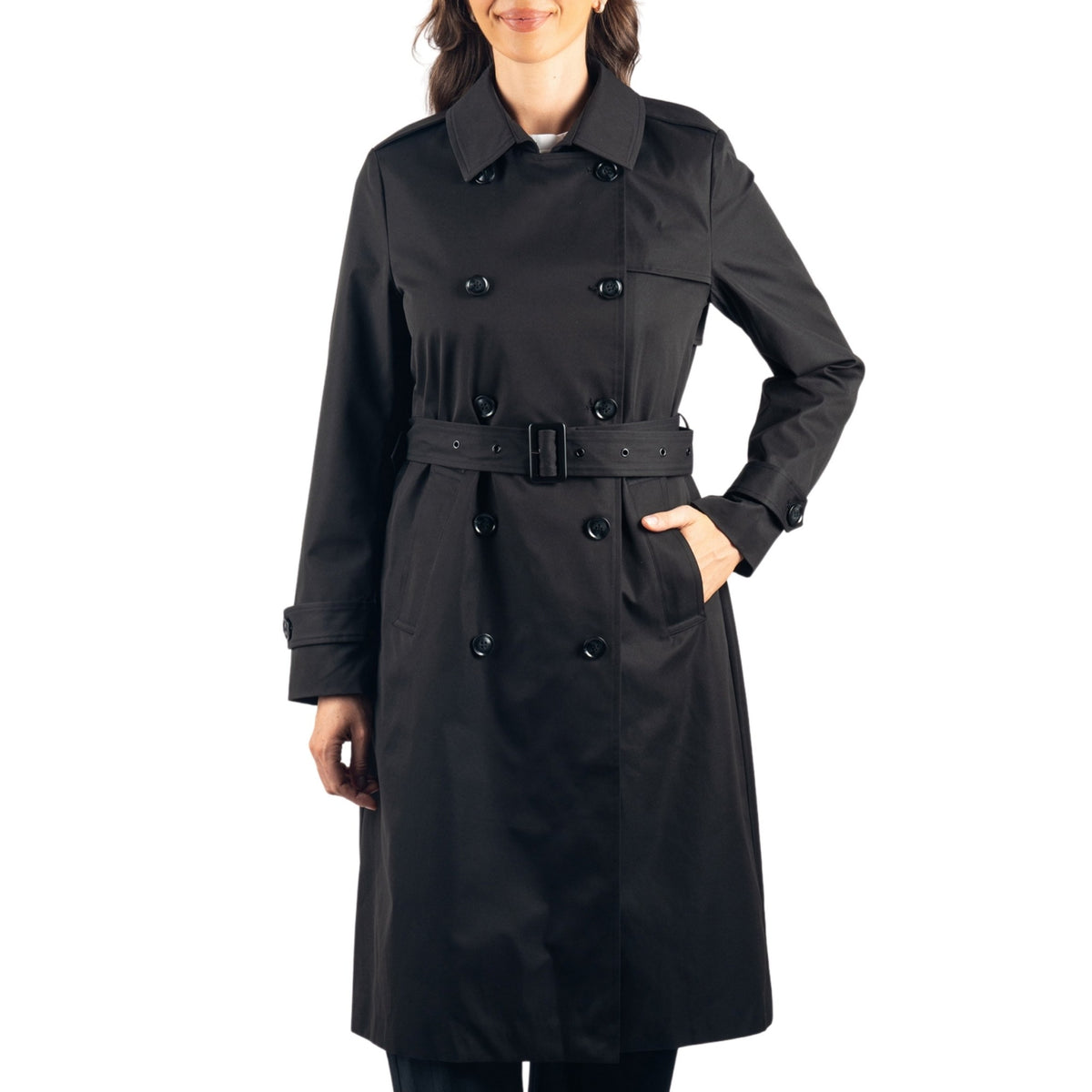 Alpine Swiss Carla Women Long Trench Coat Belted Waterproof Rain Jacket Raincoat – Black