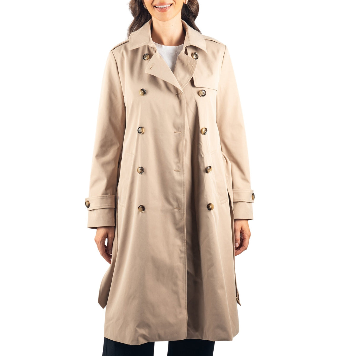 Alpine Swiss Carla Women Long Trench Coat Belted Waterproof Rain Jacket Raincoat – Khaki