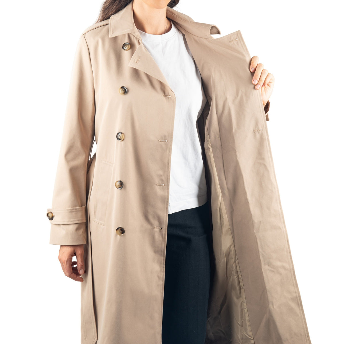 Alpine Swiss Carla Women Long Trench Coat Belted Waterproof Rain Jacket Raincoat – Khaki