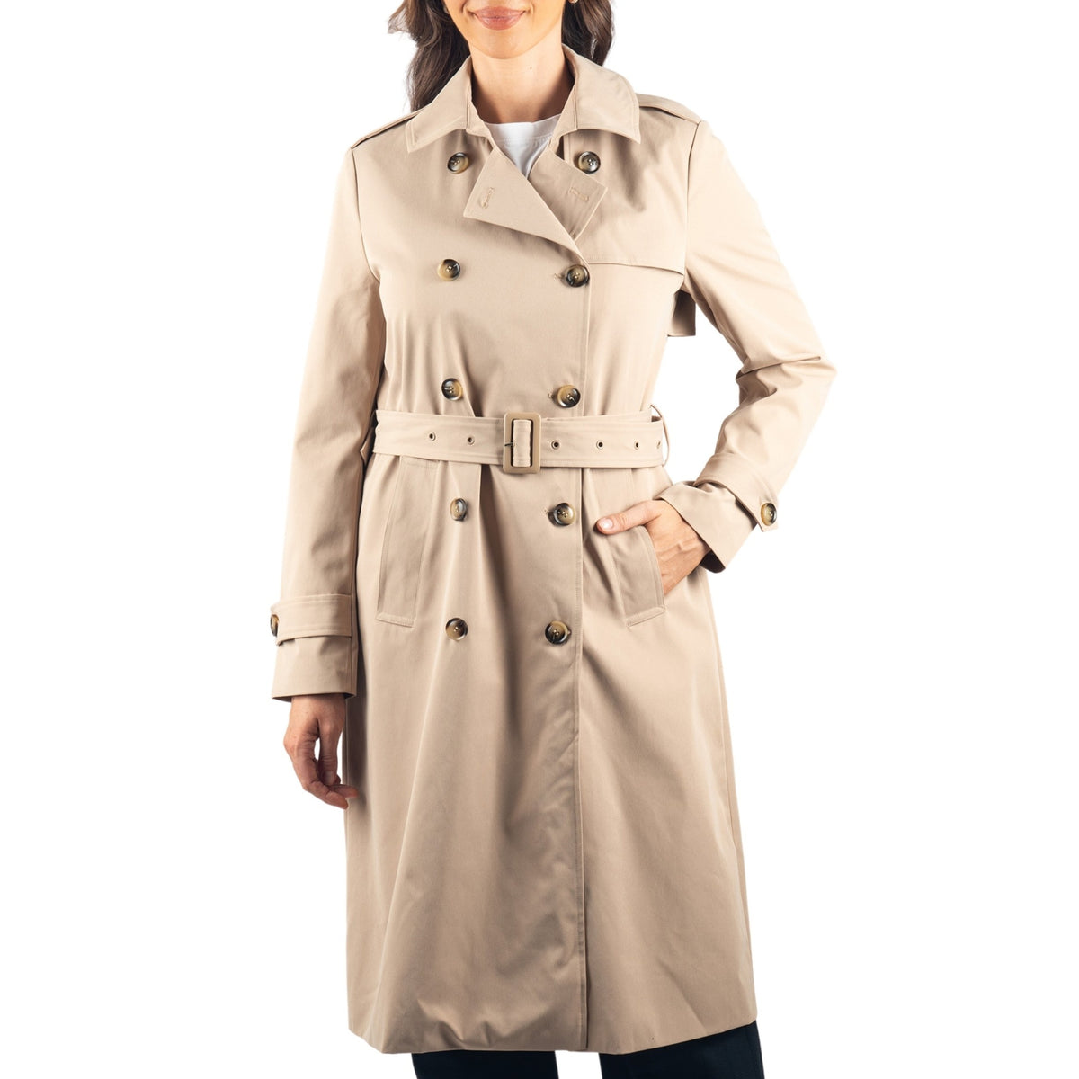 Alpine Swiss Carla Women Long Trench Coat Belted Waterproof Rain Jacket Raincoat – Khaki