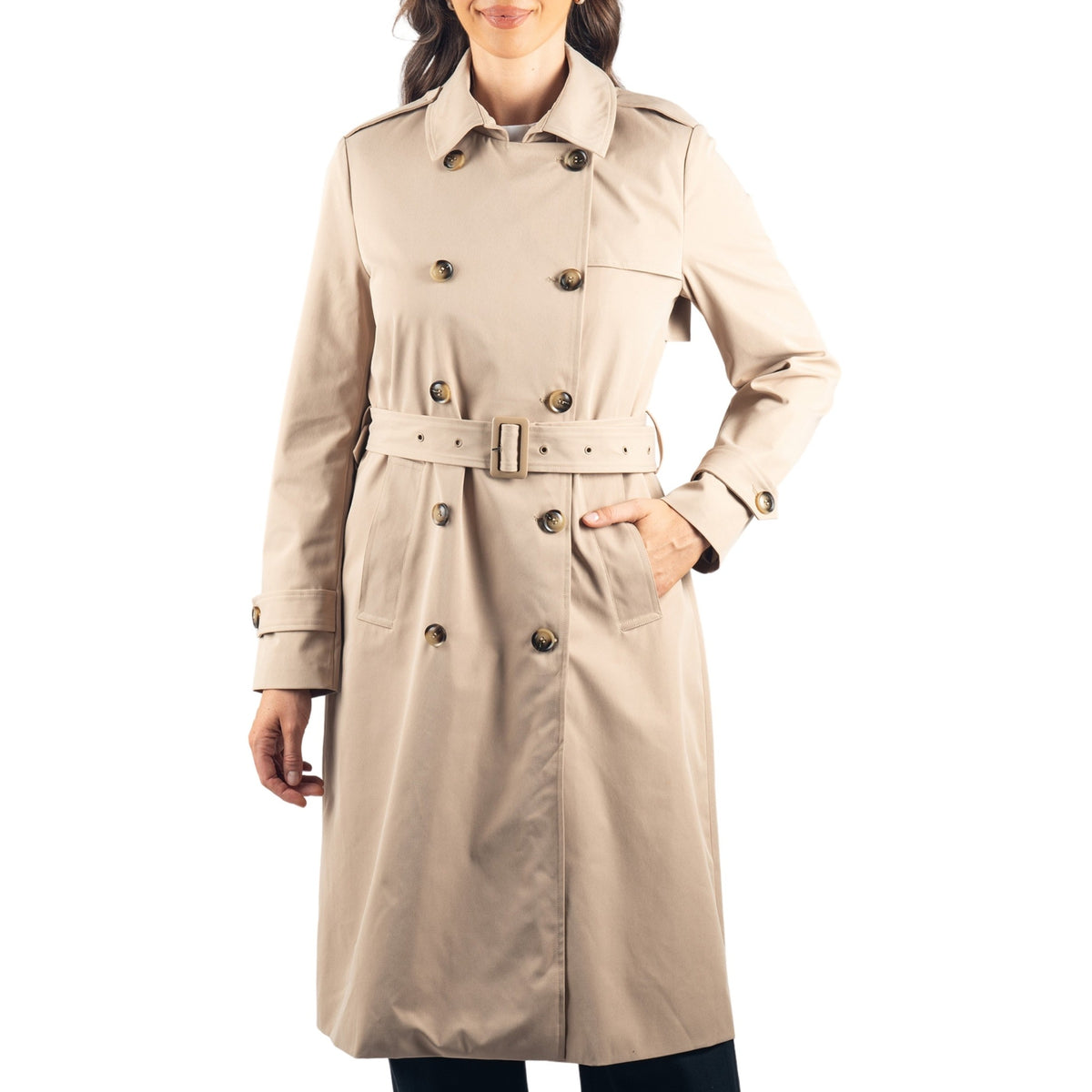 Alpine Swiss Carla Women Long Trench Coat Belted Waterproof Rain Jacket Raincoat – Khaki