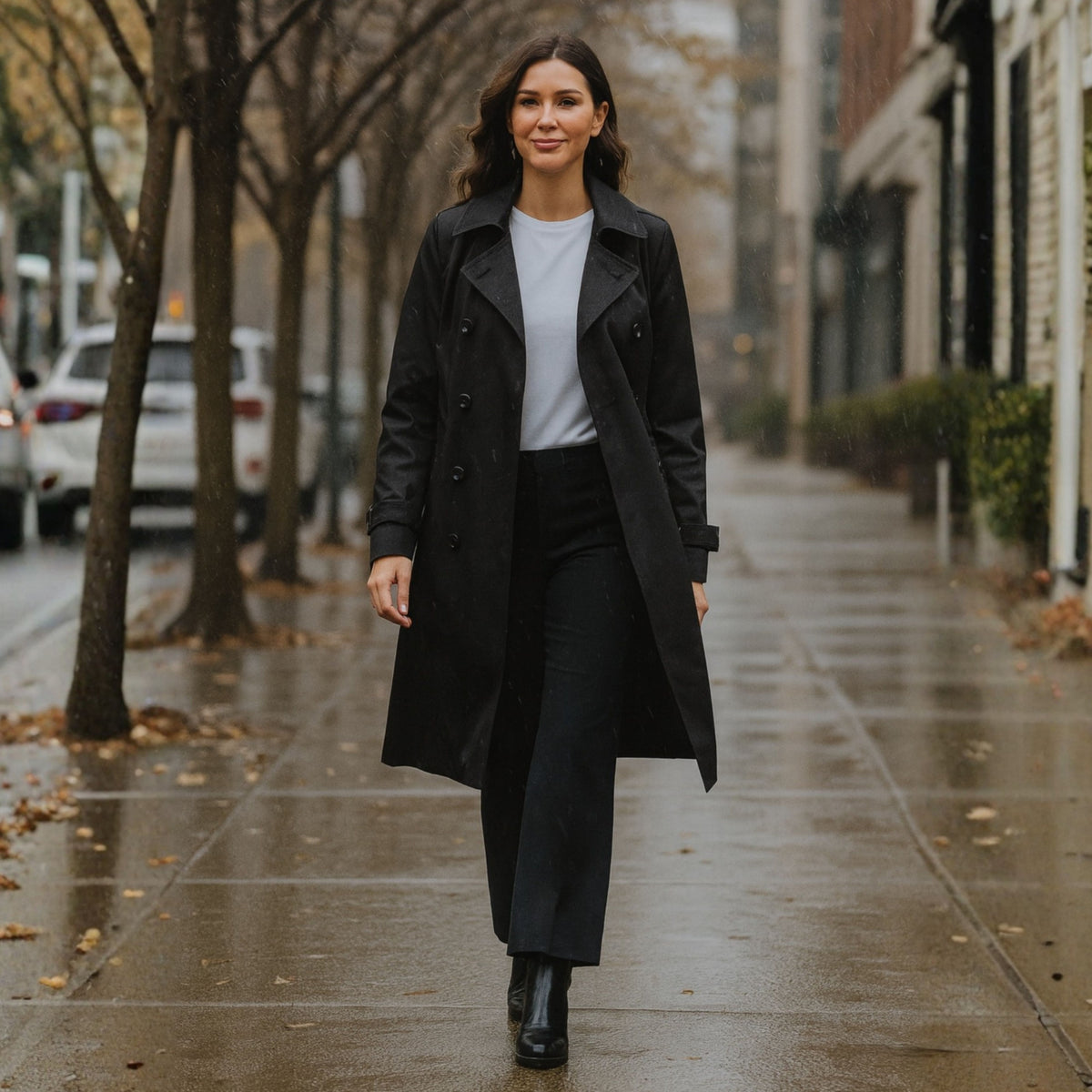 Alpine Swiss Carla Women Long Trench Coat Belted Waterproof Rain Jacket Raincoat – Black