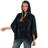 Alpine Swiss Carol Womens Shawl Wrap with Hood Poncho Sweater Large Scarf Fringe – Green Plaid